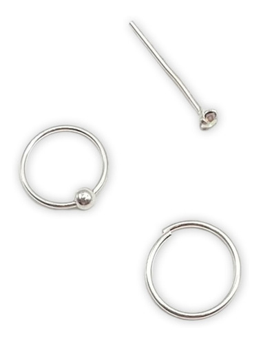 Pack 3 Piercing Nariz Argollabolita Circon Argolla 8mm Plata