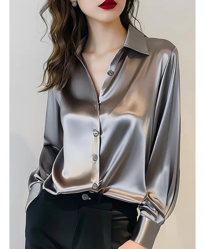 Camisa Profesional De Seda Francesa For Mujer, Manga Larga