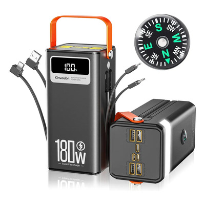Power Bank 80000mah Batería Portátil 180w Cargador Ultrarápida, Kinwodon Cargador Con Cable, Paquete De Batería Esencial Para Viajes Con Pantalla Led Para iPhone, Samsung, Android, iPad, Tablets Etc. | Meses sin interés