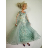 Barbie Vestido Largo Azul Arete Perla Zapatillas Morada