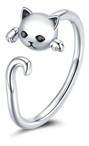 Anillo Ajustable Para Mujer Dama Gato Fabricado En Plata