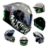 Casco Moto Fosforescente Negro Verde Toxic Kov Abatible Dot