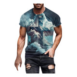 E Fashion Para Hombre, Manga Corta, Cómoda, Estampado Redond