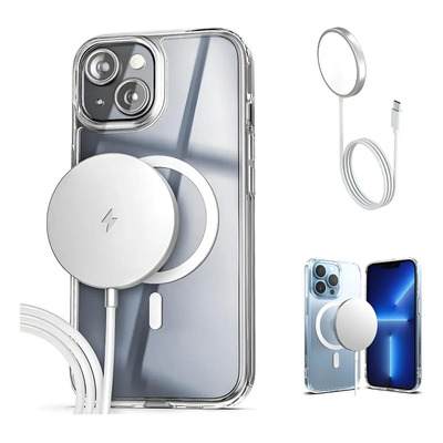 Kit Funda Para iPhone 16 Plus Círculo Magnético Acrílico Rígido Transparente + Cargador Magsafe Inalámbrico 15w Usb C Carga Rápida | MercadoLibre