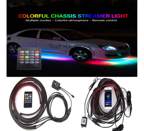 4pcs Led Rgb Tubo Tira Coche Luz Impermeable .