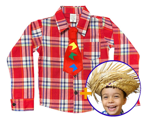 Camisa De Festa Junina Infantil Caipira Linda Xadrez