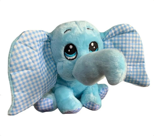 Elefante De Pelúcia Azul Com Orelha Azul 30cm Qualidade