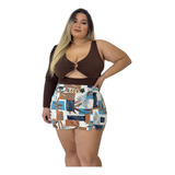 Conjunto Plus Size Short Saia E Cropped Manga Longa