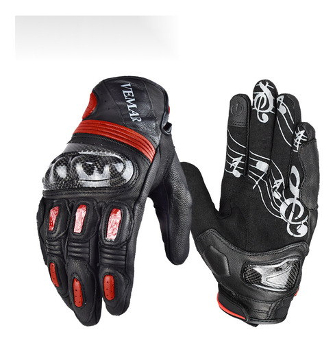 Guantes De Moto Todoterreno De Piel Cortavientos Carbon Fibe