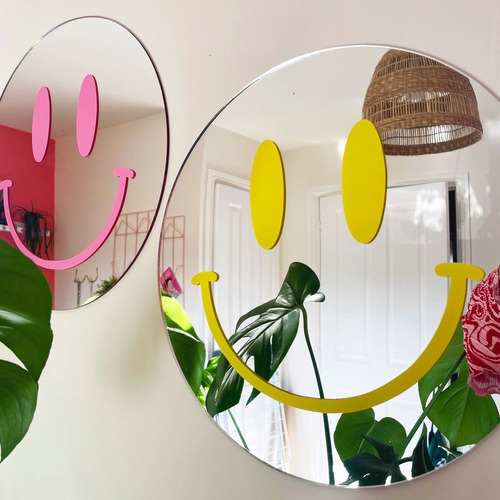 Espejo Circular Happy Face Decorativo Retro Colores 30cm 