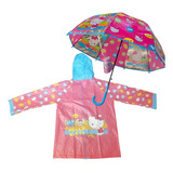 Piloto Y Paragua Impermeable Infantil Lluvia Hello Kitty