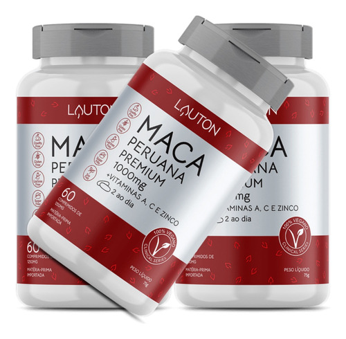 Suplemento Maca Peruana 1.000mg Vegano Vitaminas Em 180 Un