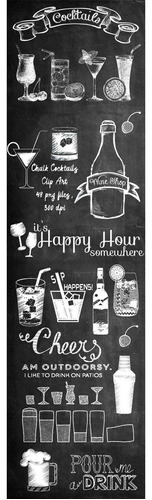 Adesivo Parede Para Cozinha, Área Gourmet E Churrasqueira - Chalkboard Lousa Drink E Bebidas 1,80 X 0,50 M Cor Preto