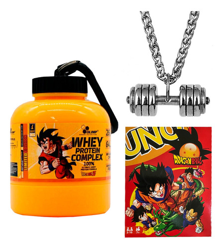 Dragon Ball Goku Kit Gym Collar Pesa Porta Proteína Premium