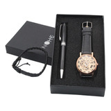 Reloj Hombre, Set De , Pulsera, Pluma Elegante