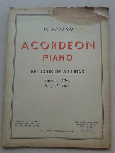 Acordeon Piano P Spisso Estudios De Agilidad 2do. Libro