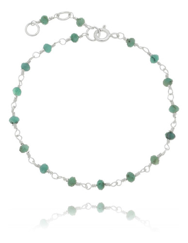 Pulseira De Prata Pura Pedra Natural Esmeralda Lapidada