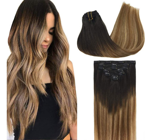 Extensiones De Cabello Natural 7 Pcs., Castaño A Rubio Sucio