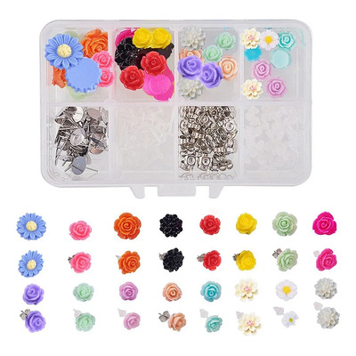 Kit Para Hacer Aretes Con Cabuchones De Resina Con Flores