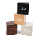 Reloj Digital Despertador Cubo De Madera Luz Led 