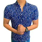 Camisa Slim Fit Hombre Hawaiana Manga Corta Casual