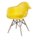 Cadeira De Madeira Charles Eames - Preta - Com Apoios De Braços, Cor Da Estrutura Da Cadeira: Amarelo