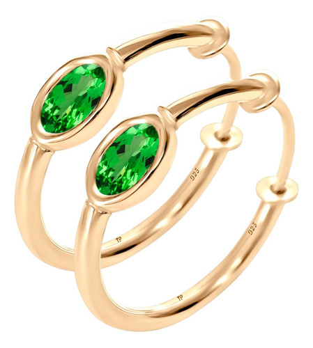 Brinco Argola 18mm Esmeralda Oval Prata 925 Dourada Ouro 18k