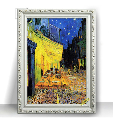 Quadro Moldura Dourada Terraço Do Cafe Van Gogh Tradicional