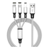 Cable Usb Tipo C/ Micro Usb/ 8 Pines 3 En 1 Datos Carga Color Plateado