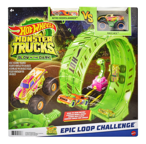 Hot Wheels Monster Trucks Glow Epic Loop Challenge Mattel Color Verde