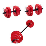 Kit De Pesas Mancuernas Barra 24kg Discos Manija Fam Fit