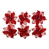 Adorno Navidad Flor Brillante Decoracion Set X6 - Sheshu Color Rojo