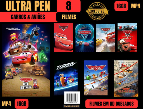 8 Filmes Carros, Turbo & Planes Desenhos Completo 16gb