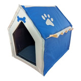 Casa Lona Mediana Desarmable Para Perro O Gato Azul Y Beige