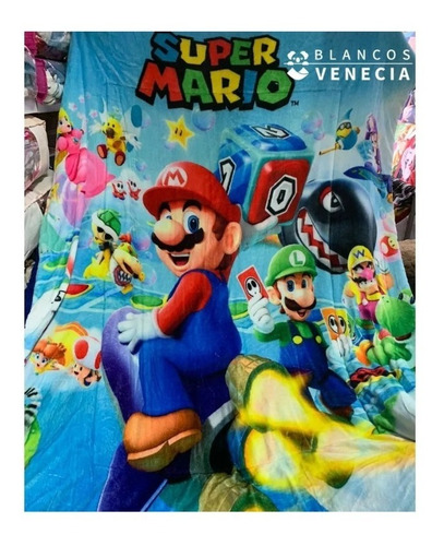 Cobertor Con Borrega Mario Bros Matrimonial 2 Diseños