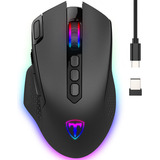 Terport Mouse Gamer Inalámbrico Programable S600 Con Receptor Usb Y Cable Para Juegos, 10 Botones Programables Luces Rgb, 10000 Dpi Y 6 Niveles Adjustables, 1000hz Tasas De Sondeo, Tamaño Medio