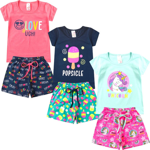 Kit 3 Conjuntos Infantil Menina Verão Roupa Criança Atacado