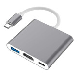 Adaptador Hub 3 En 1 Usb Tipo C A Usb-c Hdmi Usb3.0 Para Mac