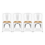 Pack 4 Sillas Tolix Asiento Madera Blanco Form