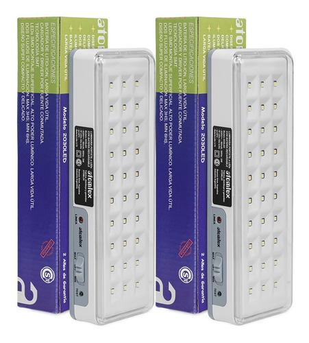 Luz Emergencia Atomlux Bateria Litio 30 Leds Fria Pack X2