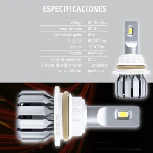 Kit 2 Focos Led 15000lm (30000 P/par) H1 H3 H7 H11 9005 9006