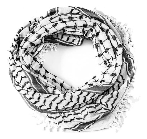 Shemagh Keffiyeh Árabe 100% Algodón Blanco Negro 