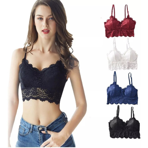 Set 4 Bralette Encaje Casual Sexy Crop Top Mujer Unitalla 