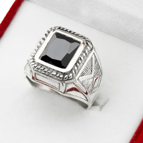 Anillo De Hombre Plata 925 Con Piedra Rectangular Papá Padre