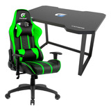 Kit Cadeira Gamer Giratória Ergonômica Verde + Mesa Aço