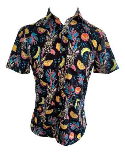 Camisa Hawaiana Estampada Frutas Exóticas Fresca Cómoda 