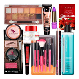 Kit De Maquiagem 12 Itens Paleta Batom Base Agua Micelar