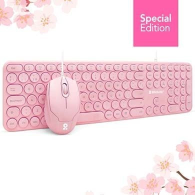 Kit Teclado Y Mouse - Multimedia Combo, Español, Rosa