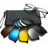 6 En 1 Gafas Lentes Sol Polarizados Clip Magnetico Unisex Color Del Armazón Negro