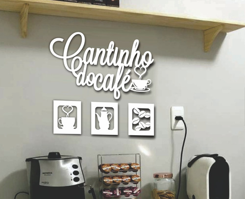 Aplique Cantinho Do Café 4 Peças 30cm Mdf Branco Decoração.